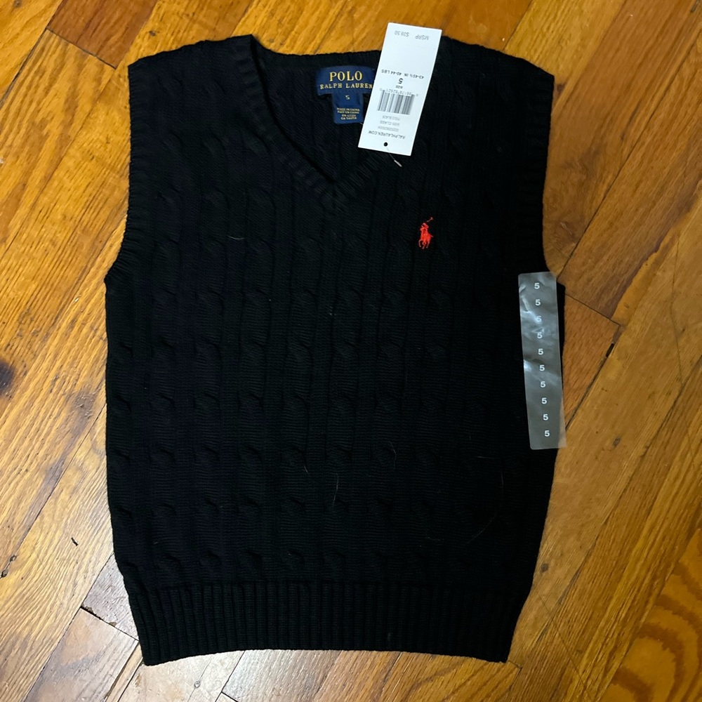 NEW. Ralph Lauren Cable Knit Black kids sleeveless vest